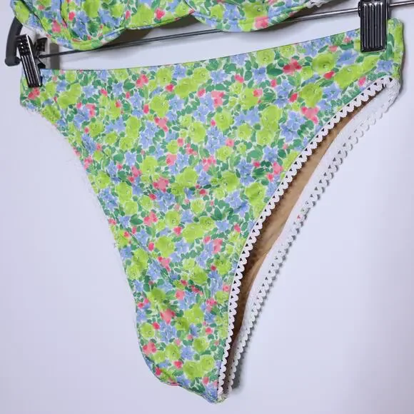 YELLOW THE LABEL Knox Lace Trim Two Piece Bikini Floral Palasides Women's L